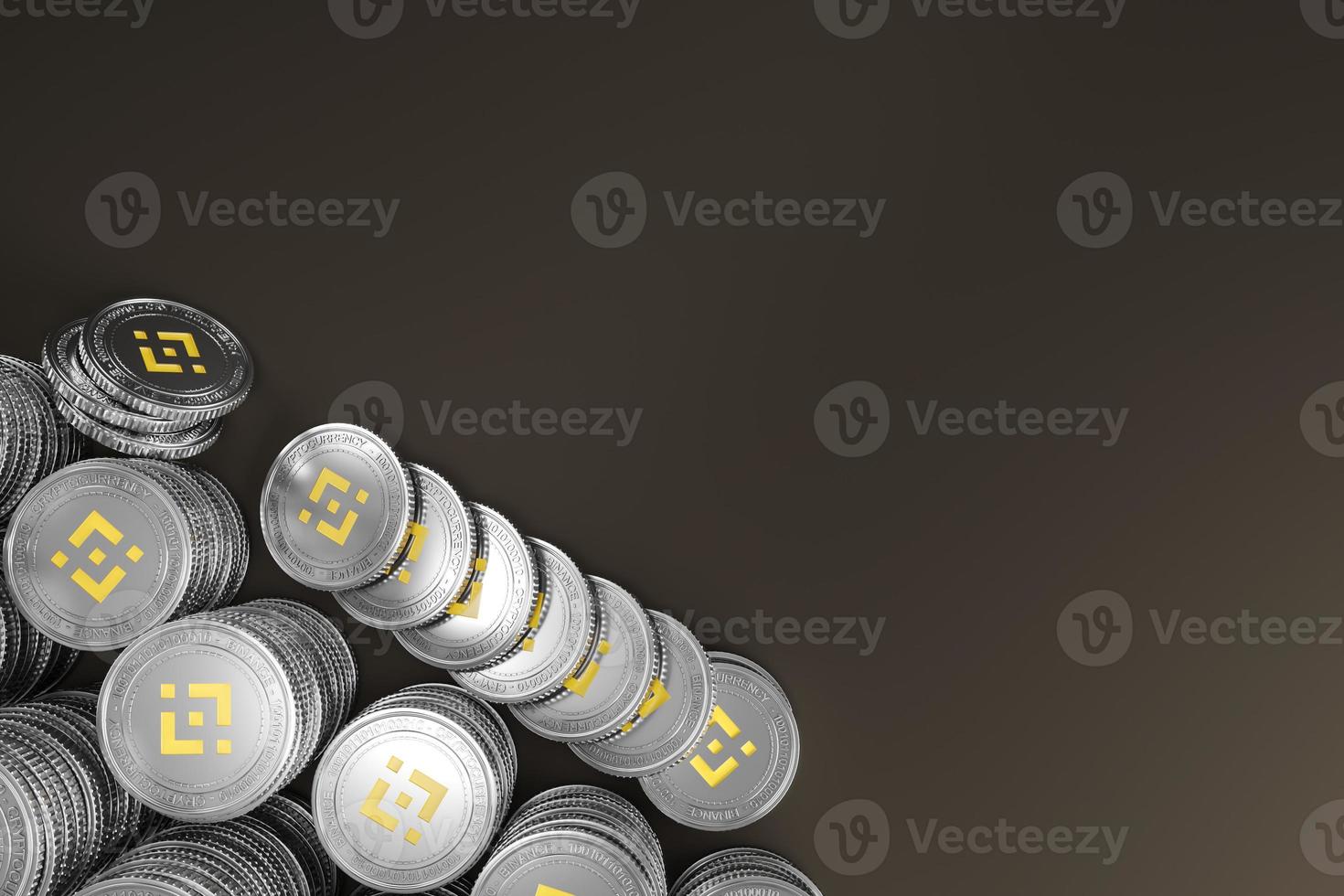 mockup stack binance silvermynt. för kryptovalutamarknaden, marknadsföring av tokenutbyte, reklamsyfte. 3d-rendering foto