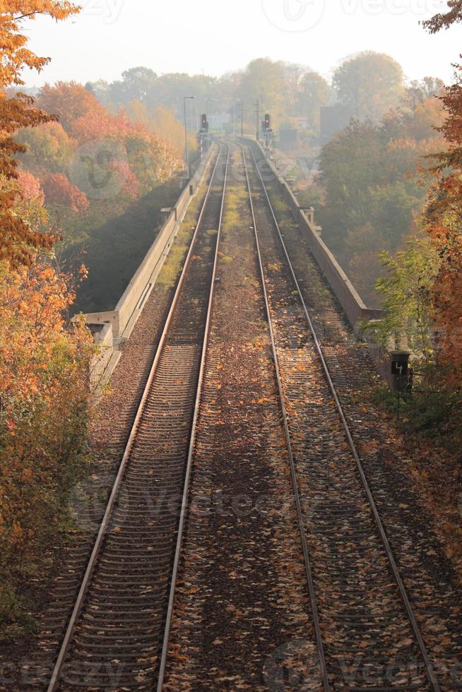 utsikt över bron för tåg på höstlandskap foto