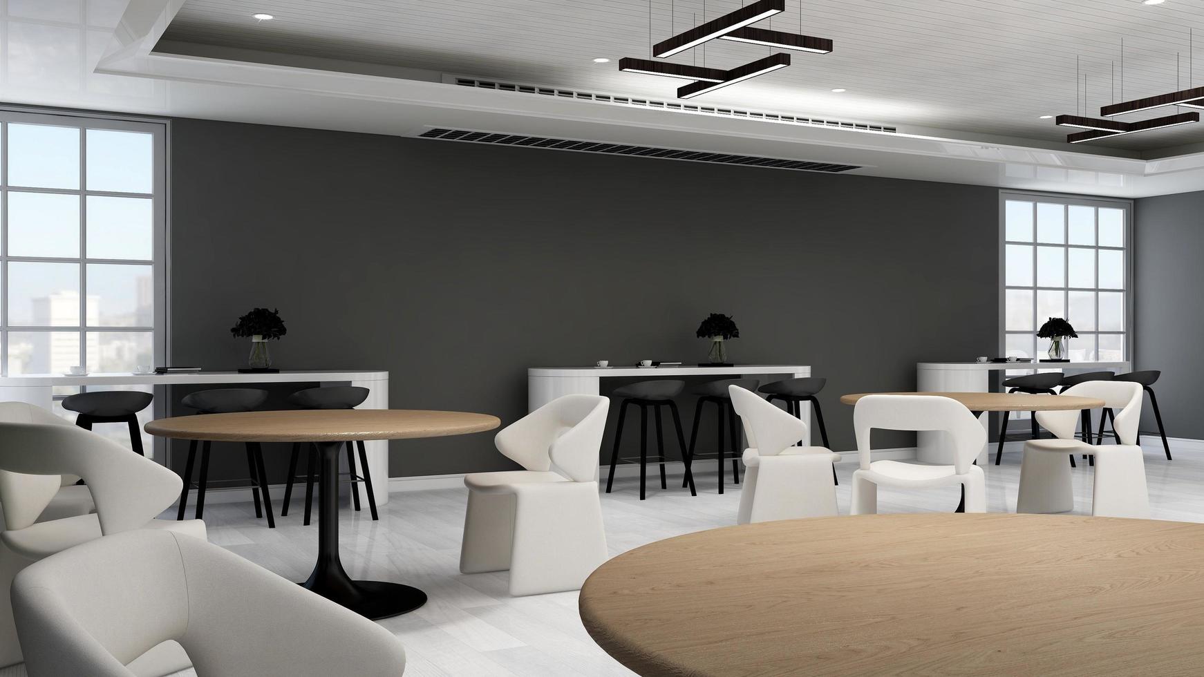 3D-rendering cafébar eller kafé med den tomma väggen för logotypmodell foto