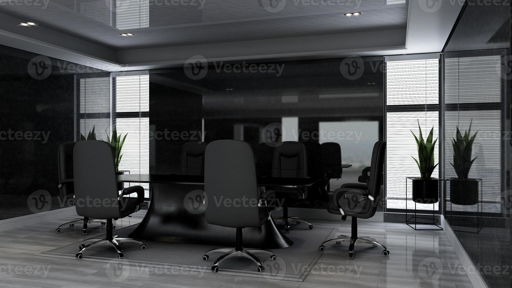 3D-rendering kontorsdesign - modern mötesrum mockup med svart och vitt koncept foto