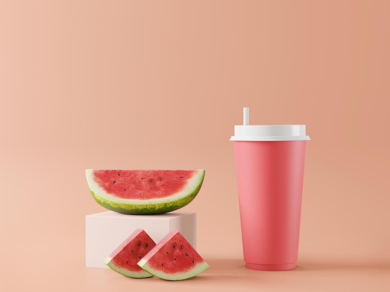 glas för vattenmelonjuice på rosa bakgrund, 3d foto