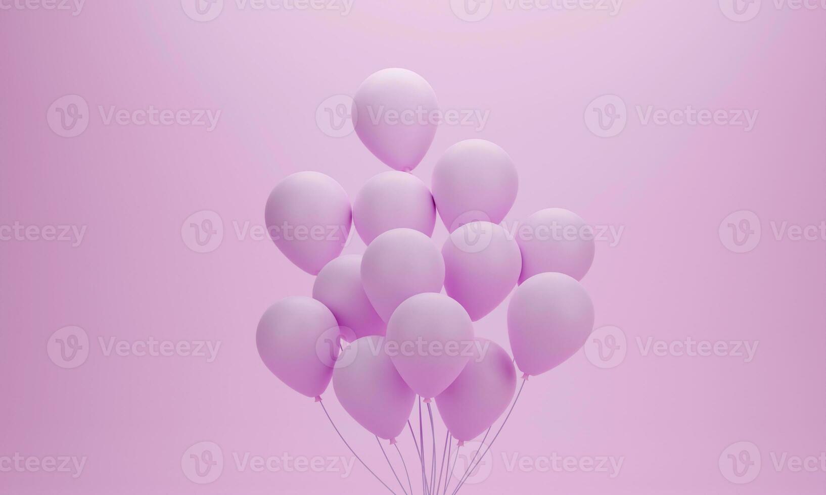 uppsättning ballonger på rosa pastell bakgrund för födelsedag, fest, marknadsföring eller speciellt ögonblick. 3d-rendering foto