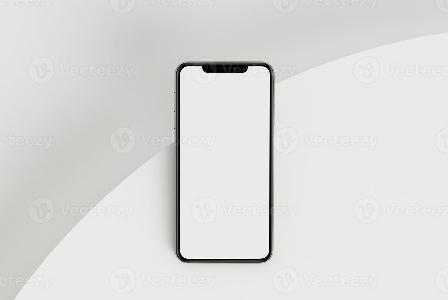 3D-rendering illustration hand som håller den vita smartphonen med helskärm och modern ram mindre design - isolerad på vit bakgrund foto