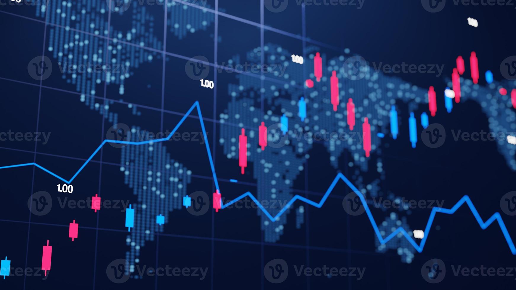 aktiemarknad och finansiella data diagram. digital marknadsföring koncept visualisering. finansiell statistisk analys på mörk bakgrund med finansiella diagram. aktieanalys. 3d illustration foto