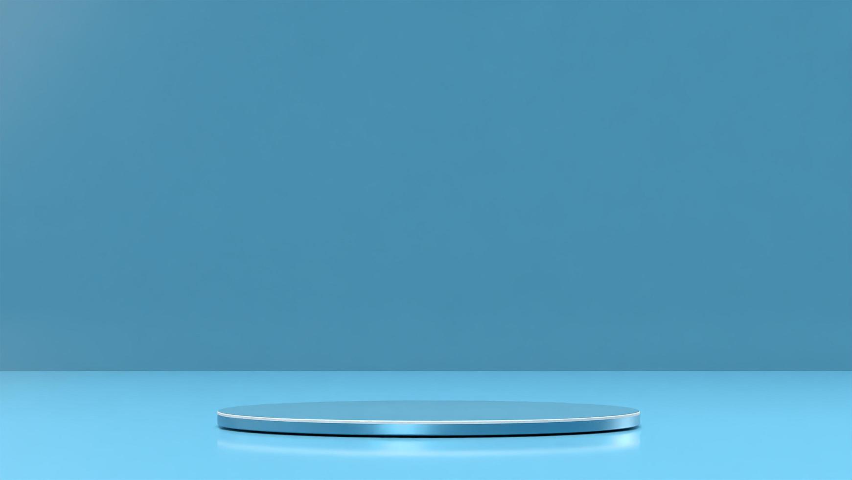3D render podium piedestal tom blå platta på blå bakgrund för produktreklam foto
