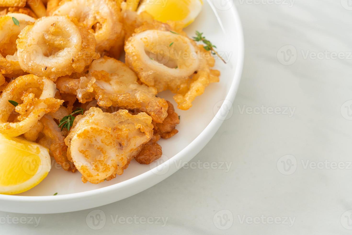 bläckfisk - stekt bläckfisk eller bläckfisk med pommes frites foto