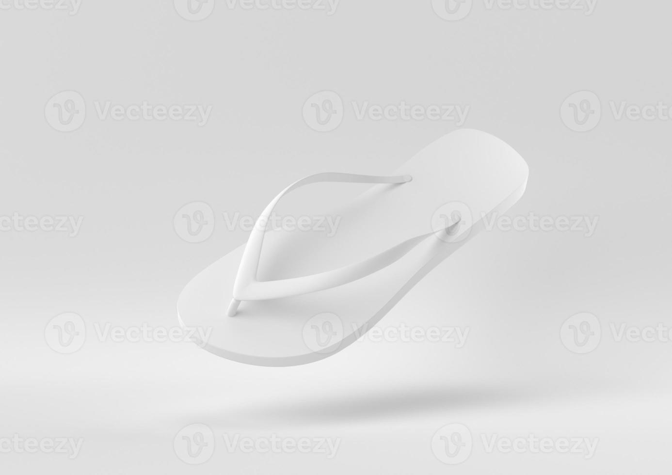 vita flip flops flytande i vit bakgrund. minimal konceptidé kreativ. 3d rendering. foto