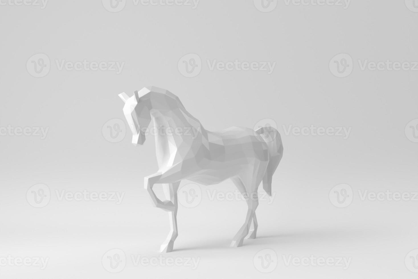 abstrakt häst av geometriska former. triangelhäst på vit bakgrund. formgivningsmall, mock up. 3d rendering. foto