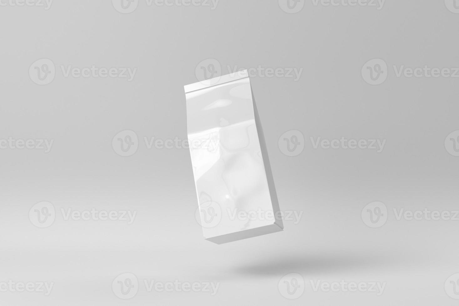 vit tom folie mat doy pack på vit bakgrund. minimalt koncept. påse förpackning. 3d rendering. foto