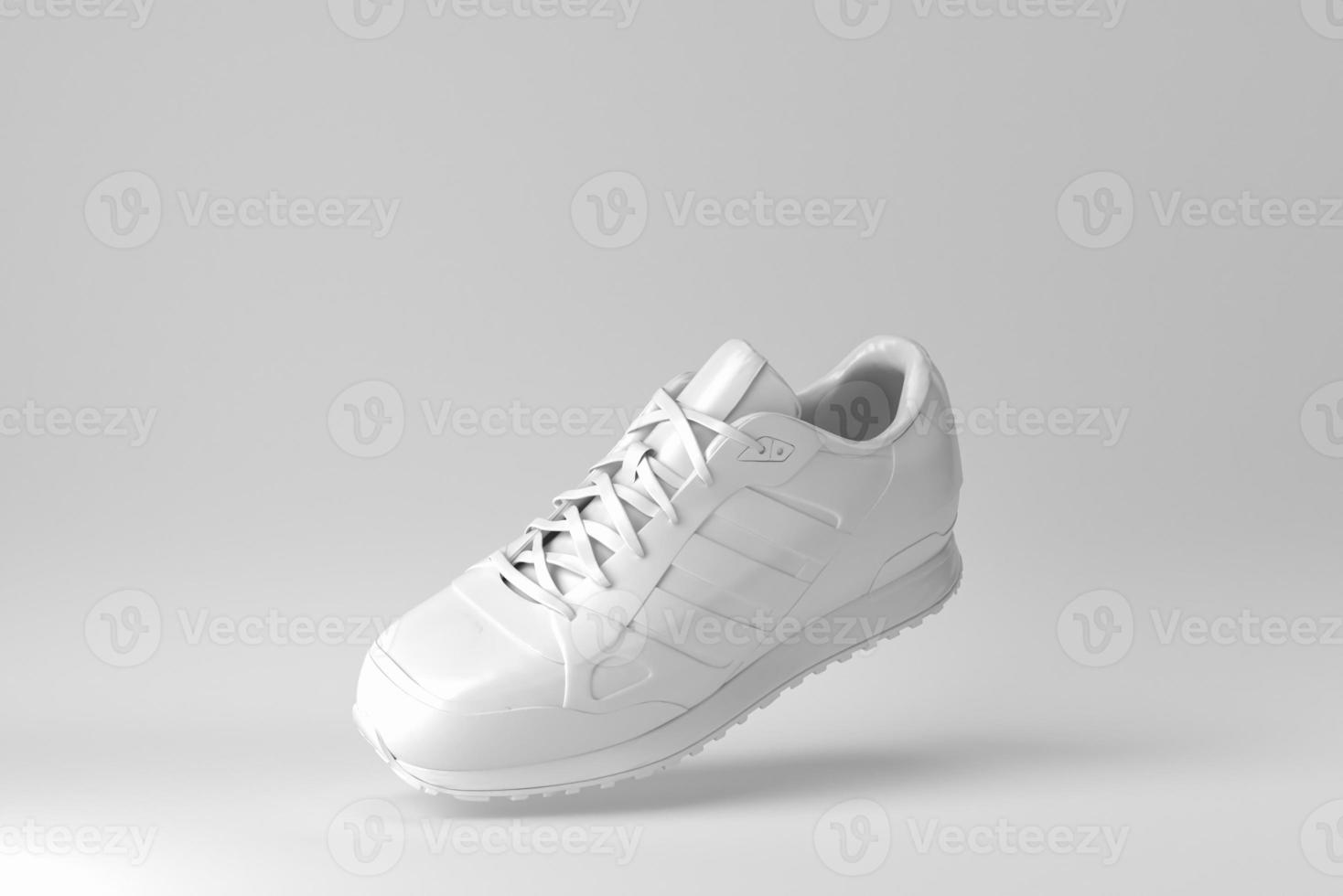 vita sport sneakers på vit bakgrund. minimalt koncept. 3d rendering. foto