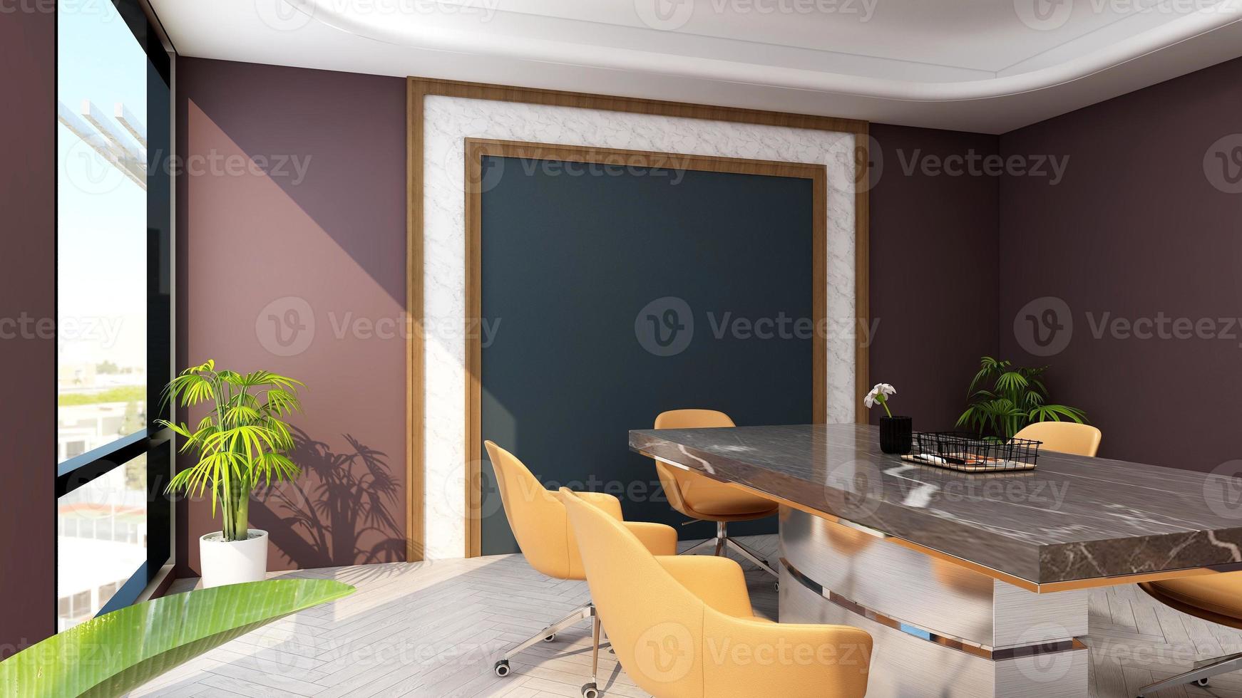 3D-rendering modern mötesrum mockup - nytt koncept av kontorsinredning foto