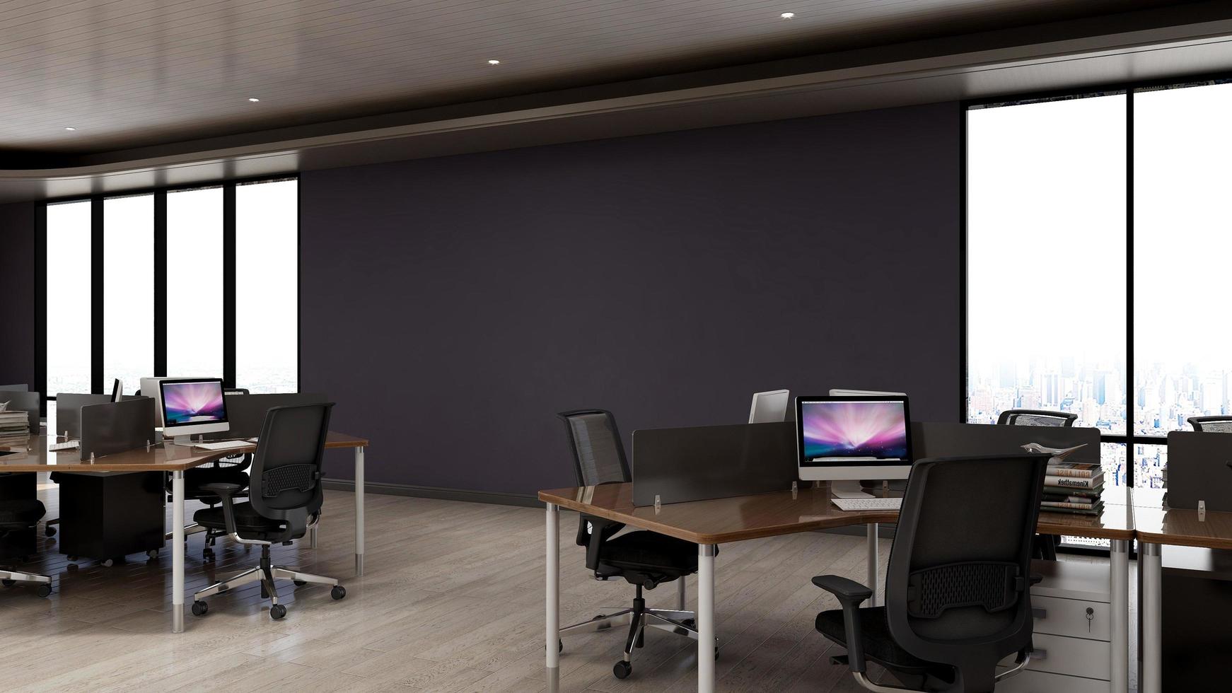 modern kontorsarbetsplatsinredning i 3d-rendering foto