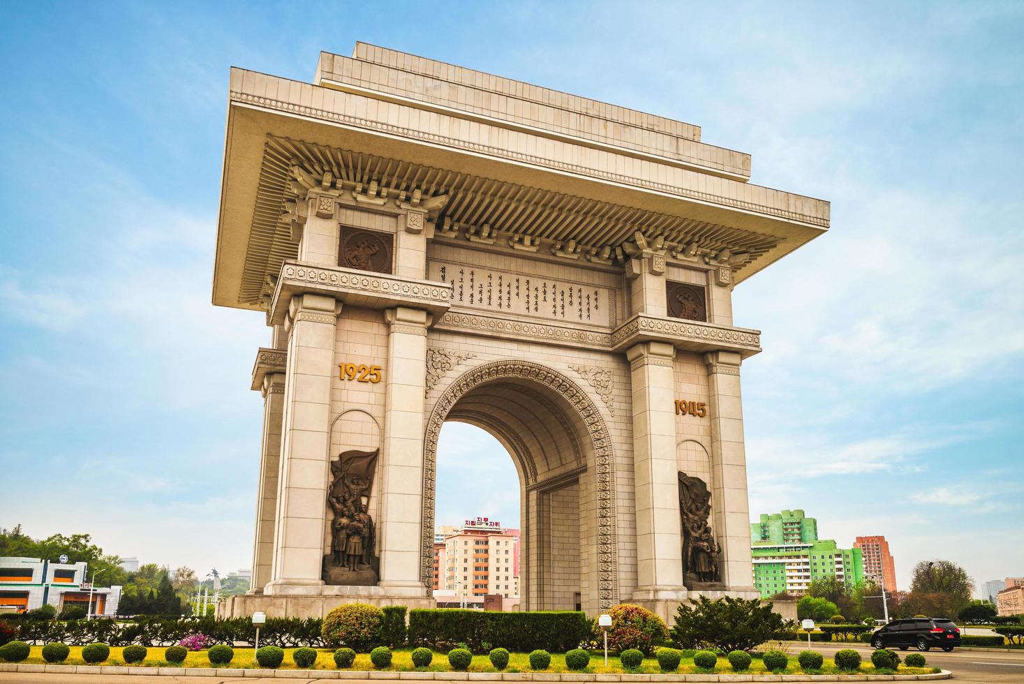 triumfbåge, en triumfbåge byggd för att fira det koreanska motståndet mot Japan från 1925 till 1945 i Pyongyang, Nordkorea. det är den näst högsta triumfbågen i världen. foto