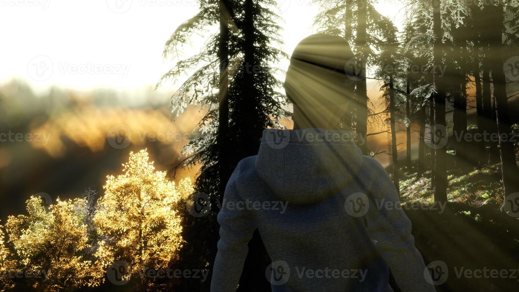 ung kvinna står ensam utomhus med vilda skogsberg foto