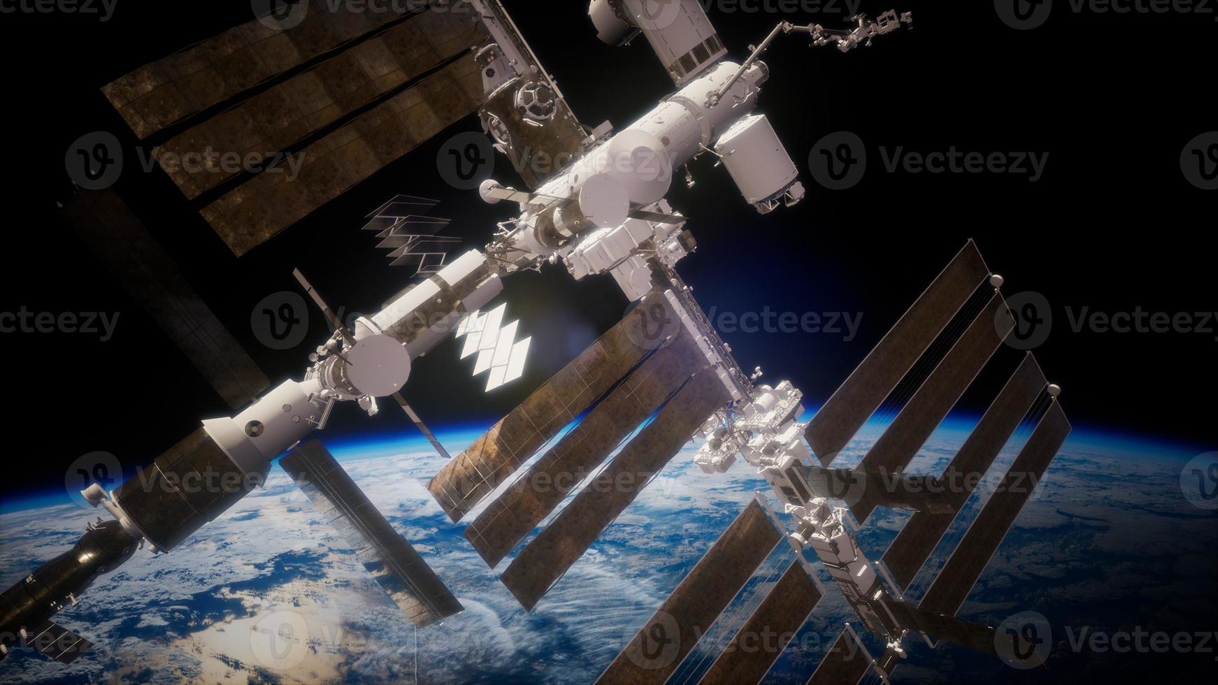 internationella rymdstationen i yttre rymden över planeten jorden foto
