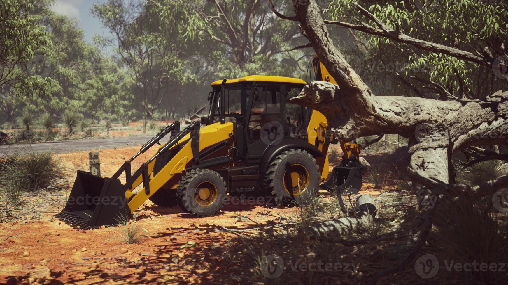 grävmaskin traktor i bush skog foto