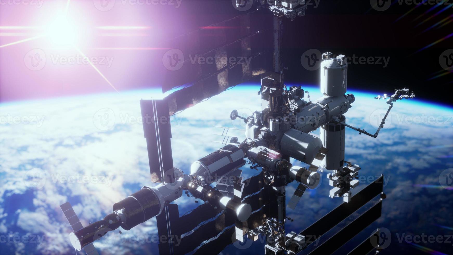 den internationella rymdstationen svävar i omloppsbana över planeten jorden foto