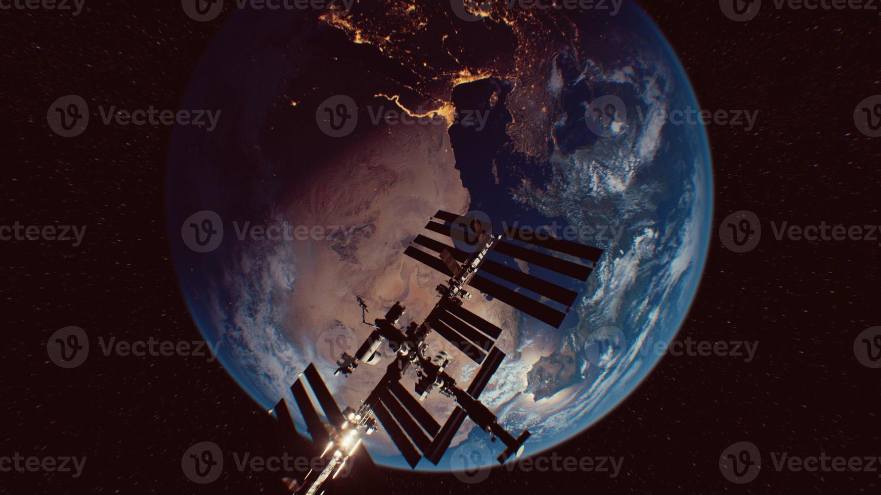 internationell rymdstation i yttre rymden över planeten jordens bana foto
