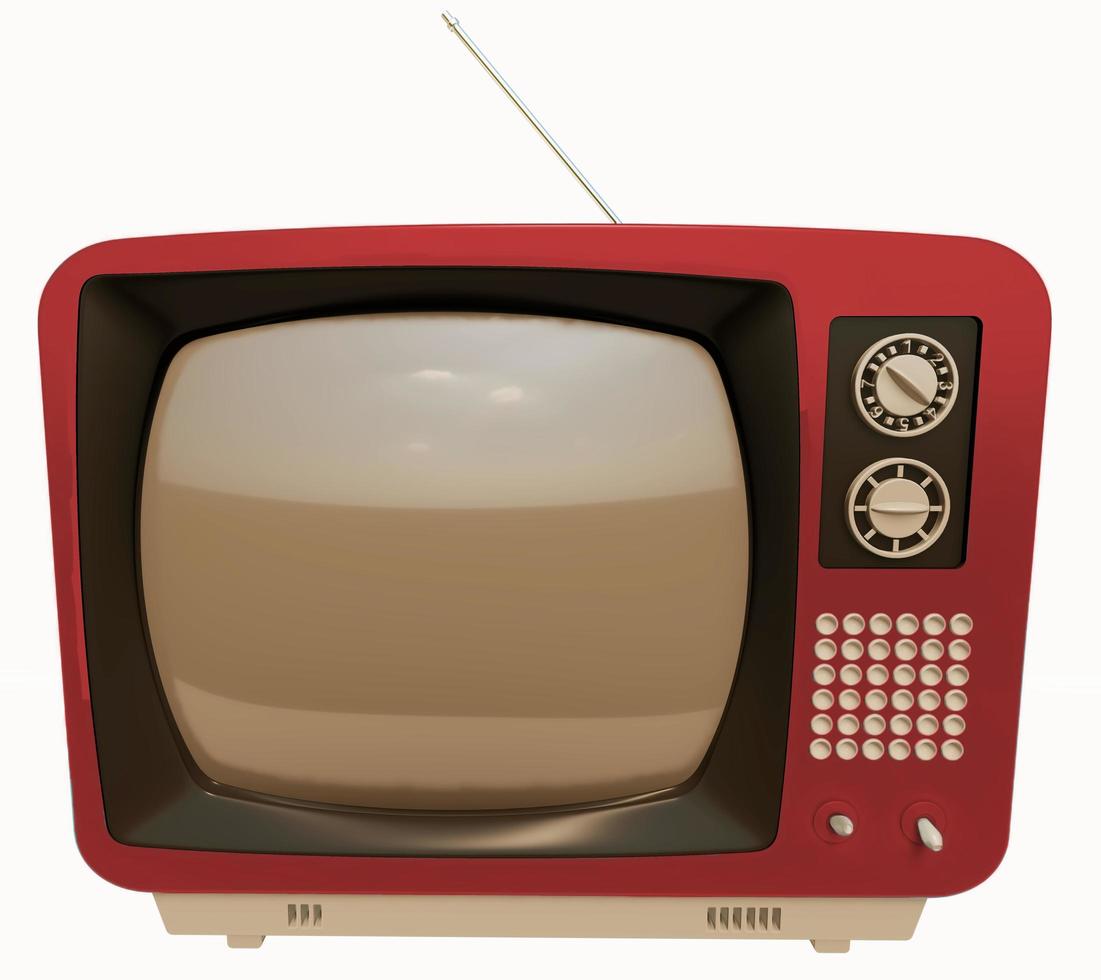 gammal vintage orange analog TV framifrån isolerad på vit bakgrund med antenn 3d-bild foto