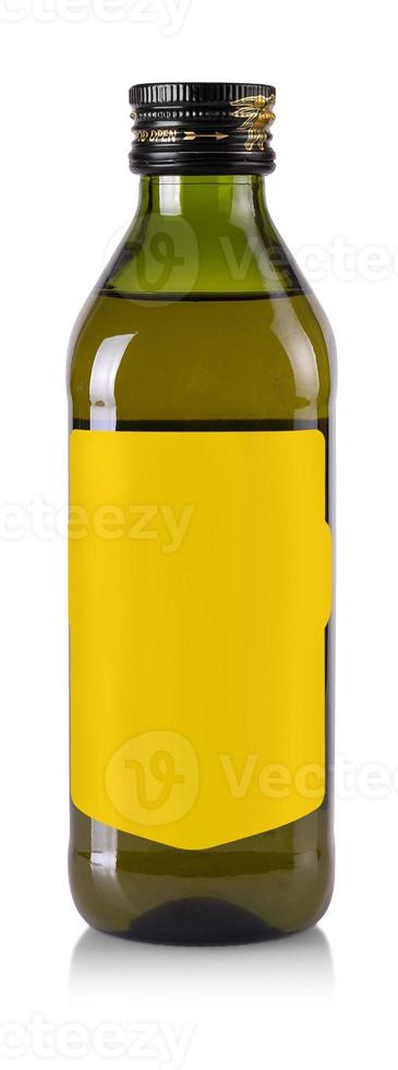 olivolja flaska med tom etikett isolerad på vit bakgrund foto