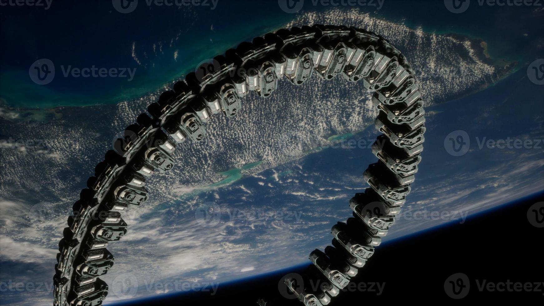 futuristisk rymdstation på jordens bana foto