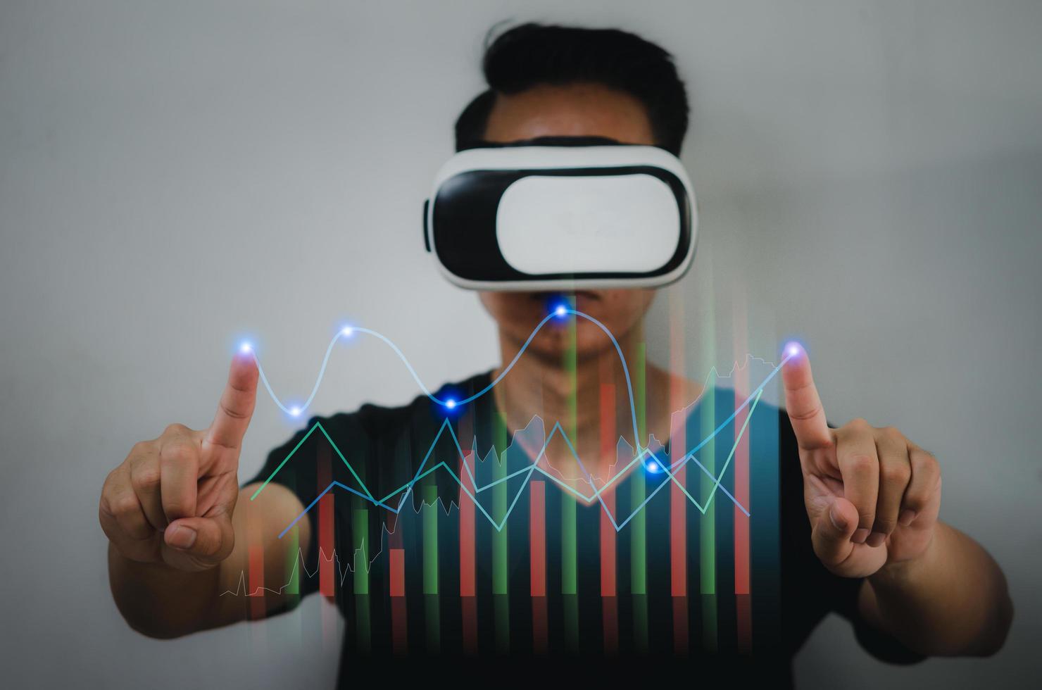 virtuell upplevelse vr företag marknadsföring försäljning media diagram data graf digital värld metavers bakgrund. digital marknadsföringsdataanalysteknik. foto