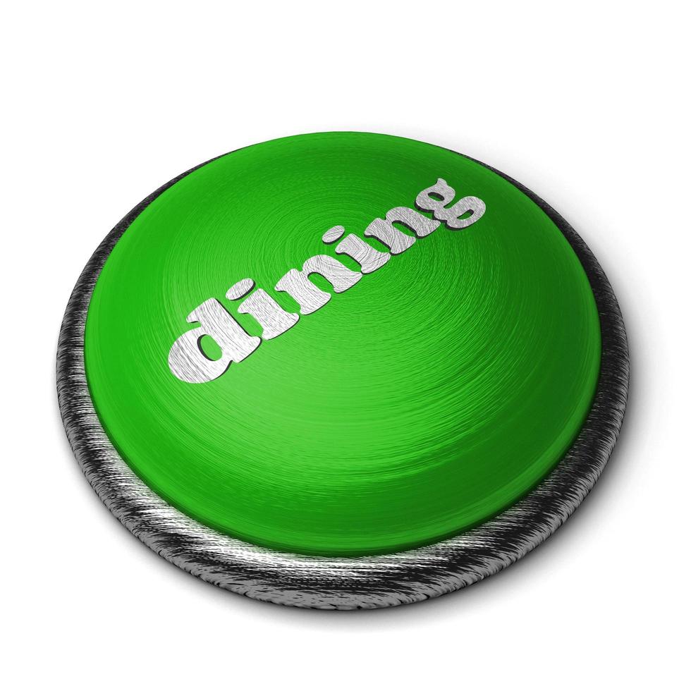 middag ord på grön knapp isolerad på vitt foto