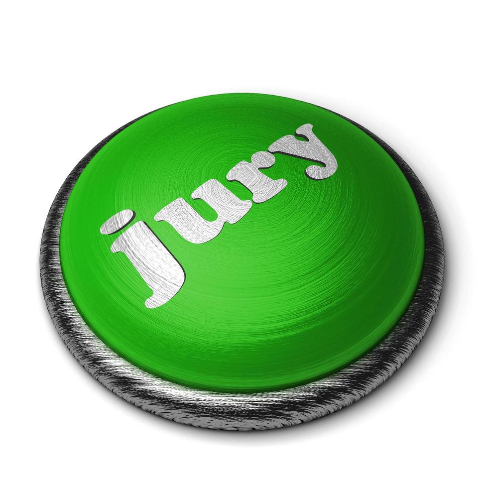 juryord på grön knapp isolerad på vitt foto