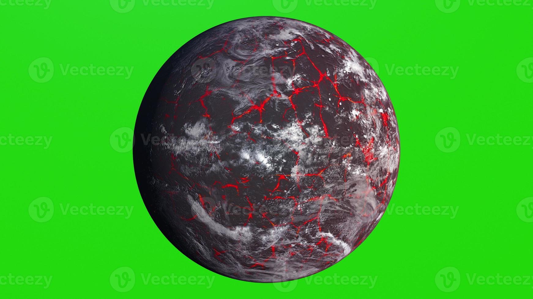 realistisk vulkanisk planet på grön skärm. jorden global katastrof. 3d-rendering foto