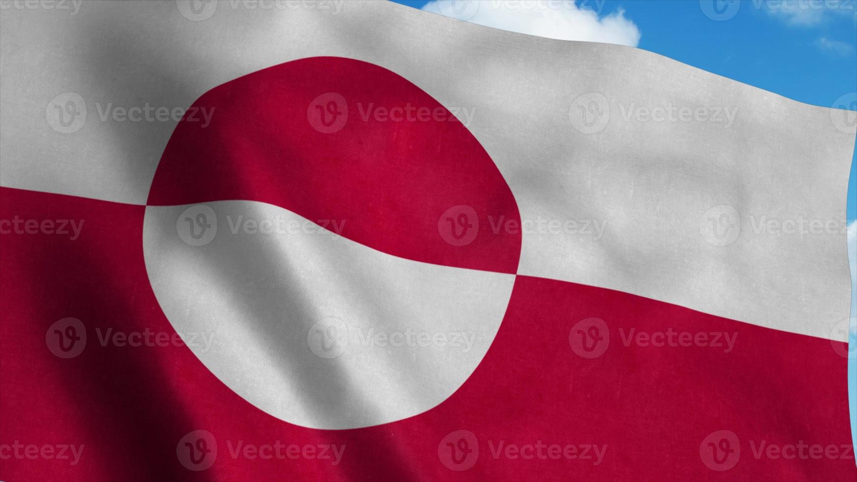 grönlands flagga vajar i vinden, blå himmel bakgrund. 3d-rendering foto