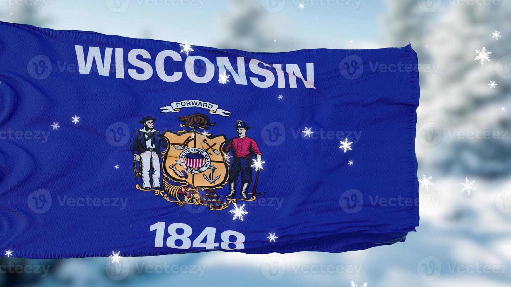 wisconsin vinter snöflingor flagga bakgrund. Amerikas förenta stater. 3d illustration foto