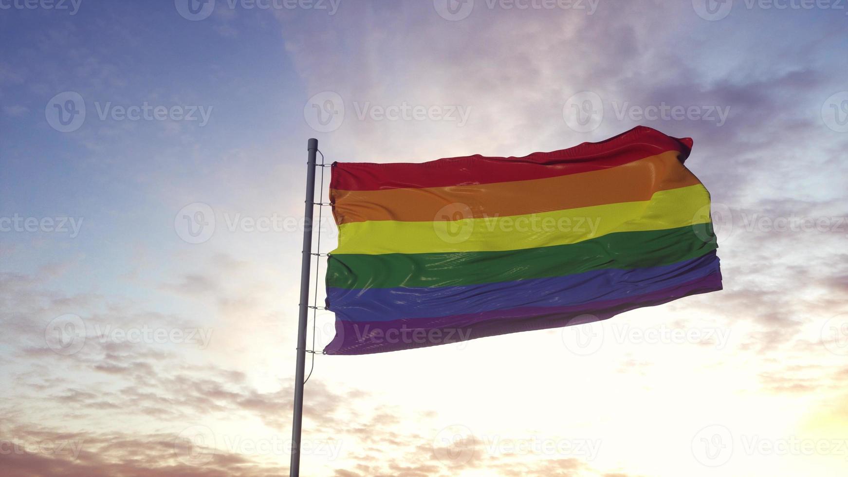 flagga för hbt-stolthet vajar i vinden. 3d illustration foto
