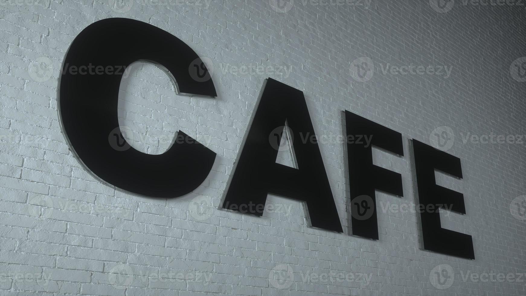 den svarta cafétexten sätts på den vita tegelväggen. 3d-rendering foto