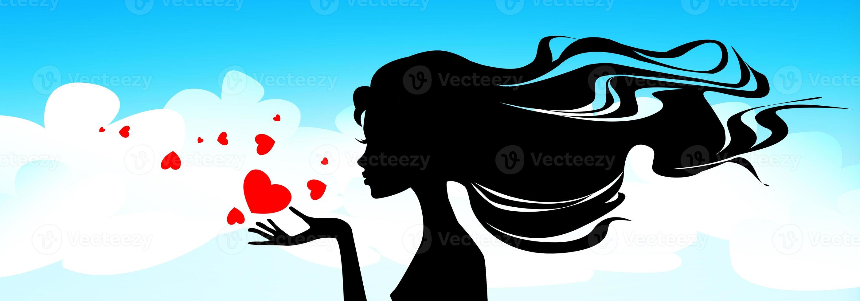 vacker flicka med hjärtan i handen. 3d illustration foto