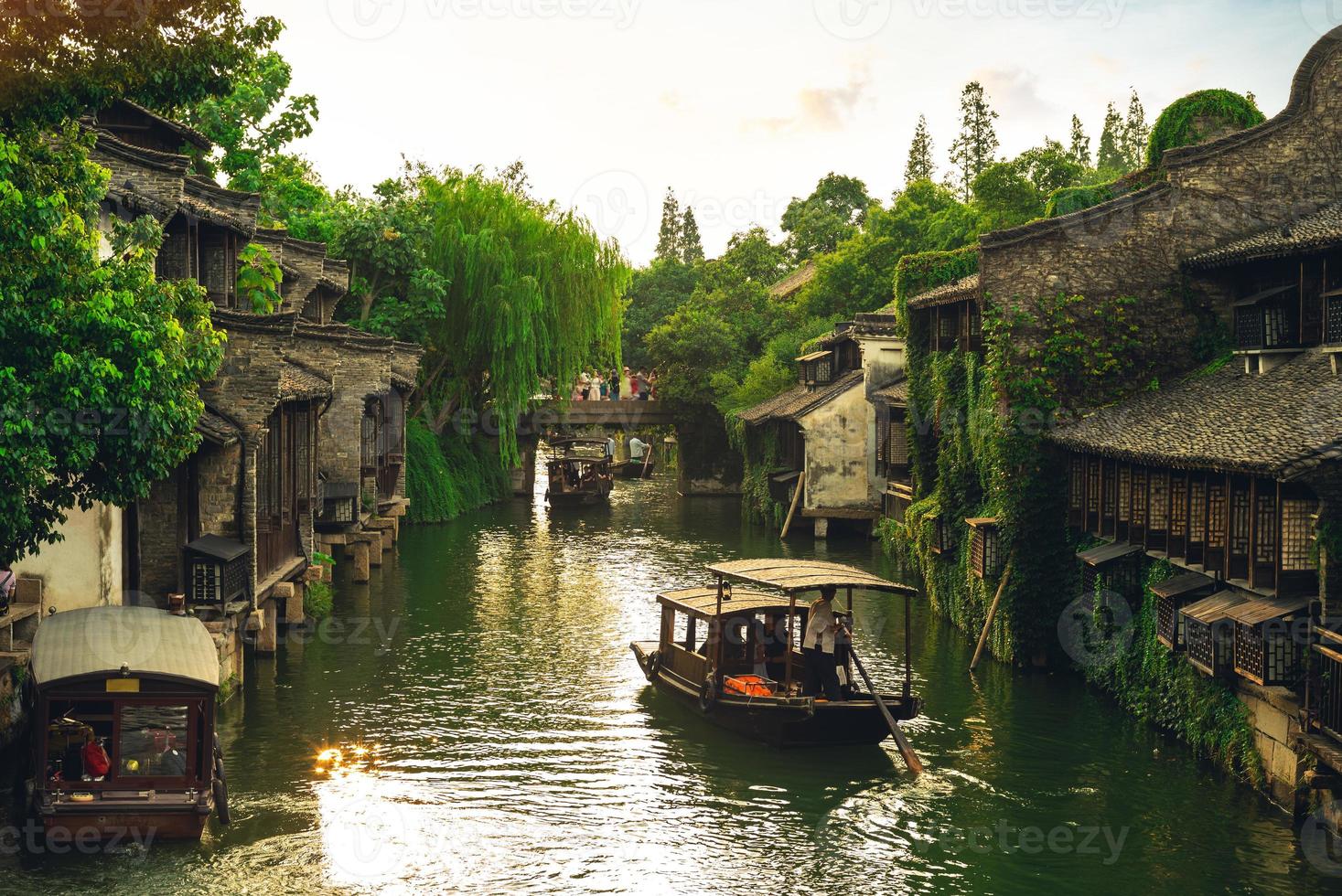 landskap av Wuzhen, en historisk naturskön vattenstad i Zhejiang, Kina foto