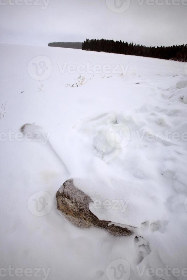 snölandskap på waskesui sjön i vinter saskatchewan foto