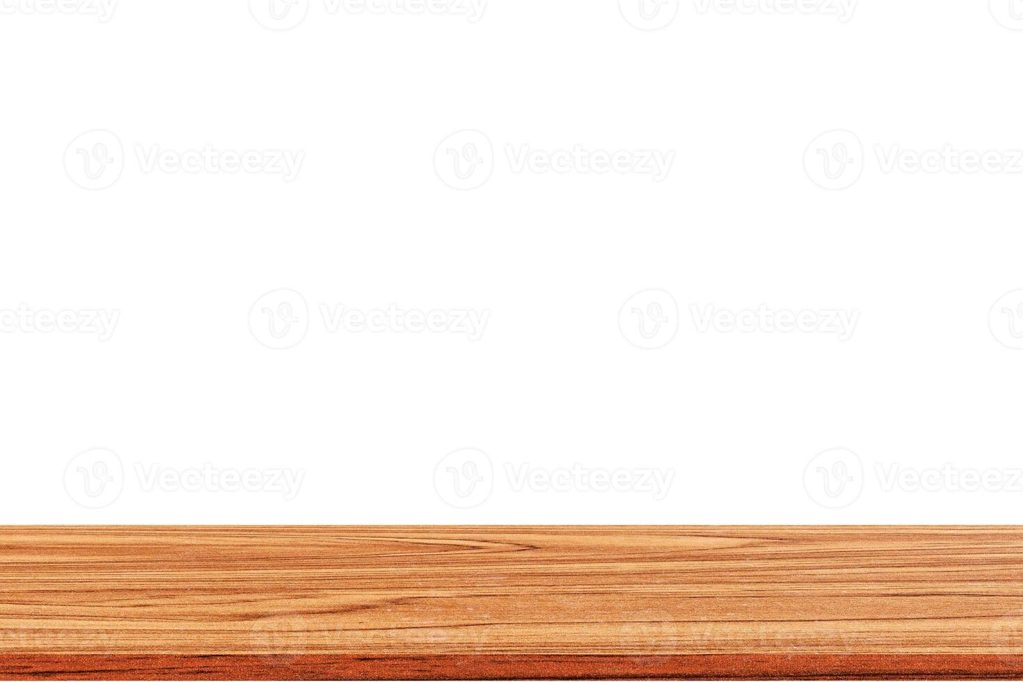 trä hylla bord isolerad på vit bakgrund. tomt trä för reklam eller visa produkt. foto