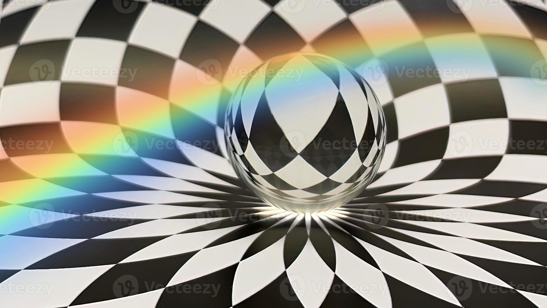 reflektion av geometriska och abstrakta mönster i glaskula med regnbågsfärger effekt. foto