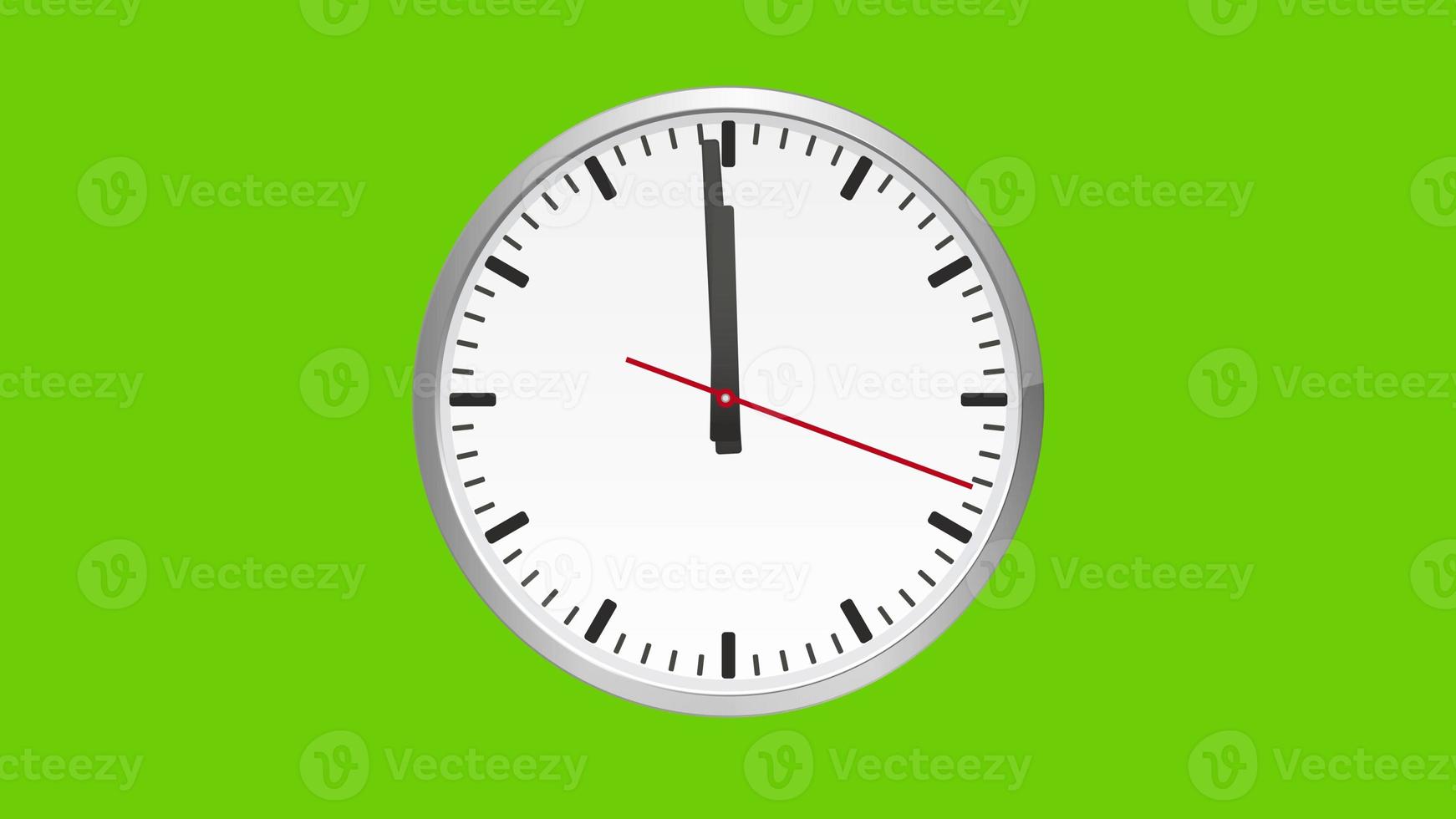 analog klocka, en minut till tolv timmar, på grön skärm. 3d-rendering foto