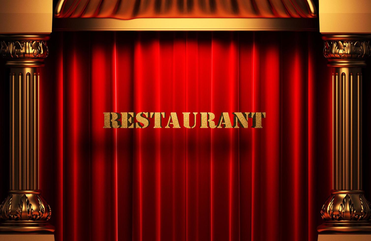 restaurang gyllene ord på röd gardin foto