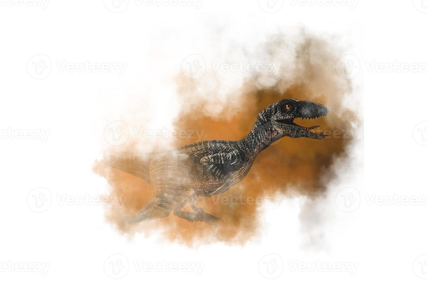 velociraptor, dinosaurie på rök bakgrund foto