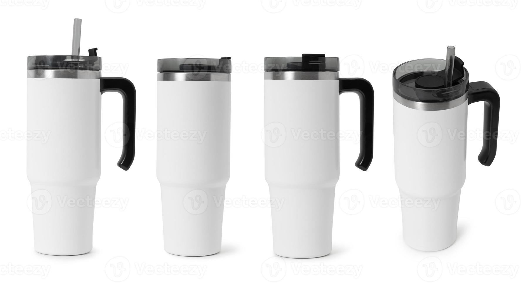 stål termo tumbler mockup isolerad på vit bakgrund med urklippsbana foto