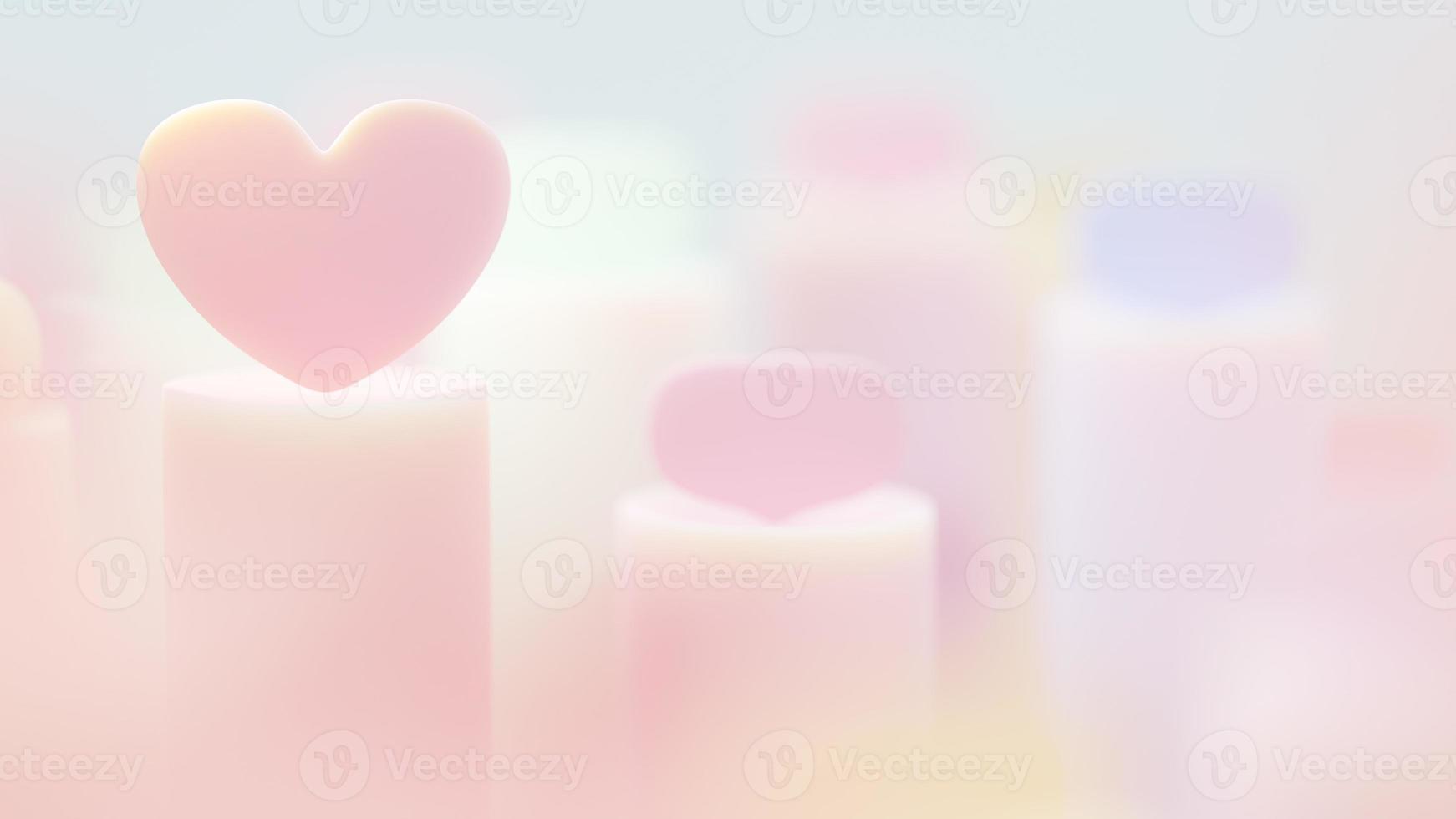 rosa hjärta på pastell bakgrund. utrymme för banner och logotyp bakgrund. selektivt fokus på hjärtat. 3d rendering. foto