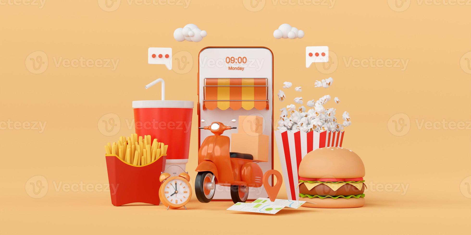 matleveransapplikation online på mobil, 3d-illustration foto