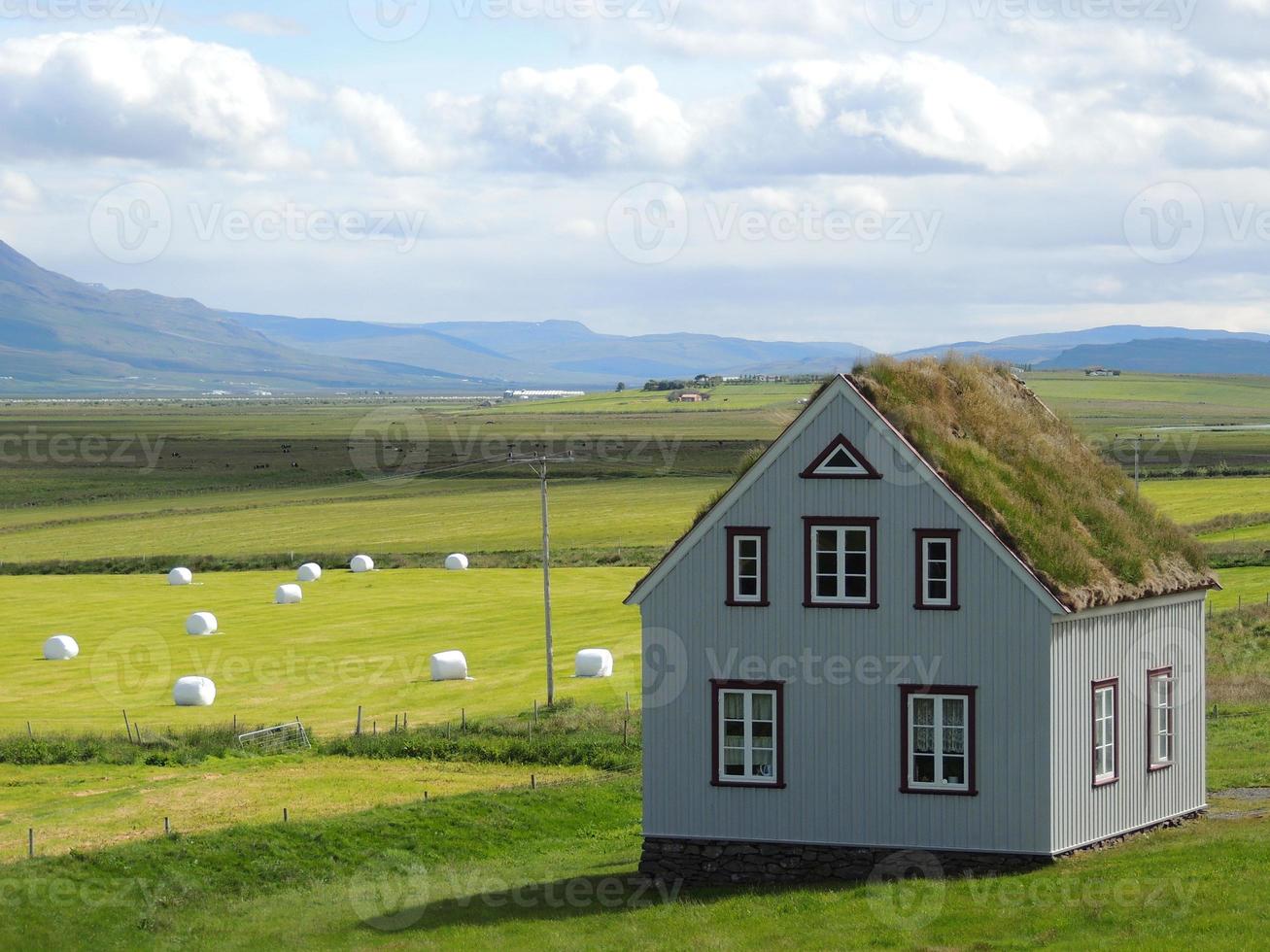 typisk vintage skandinavisk bondgård sommar norra landsbygden foto