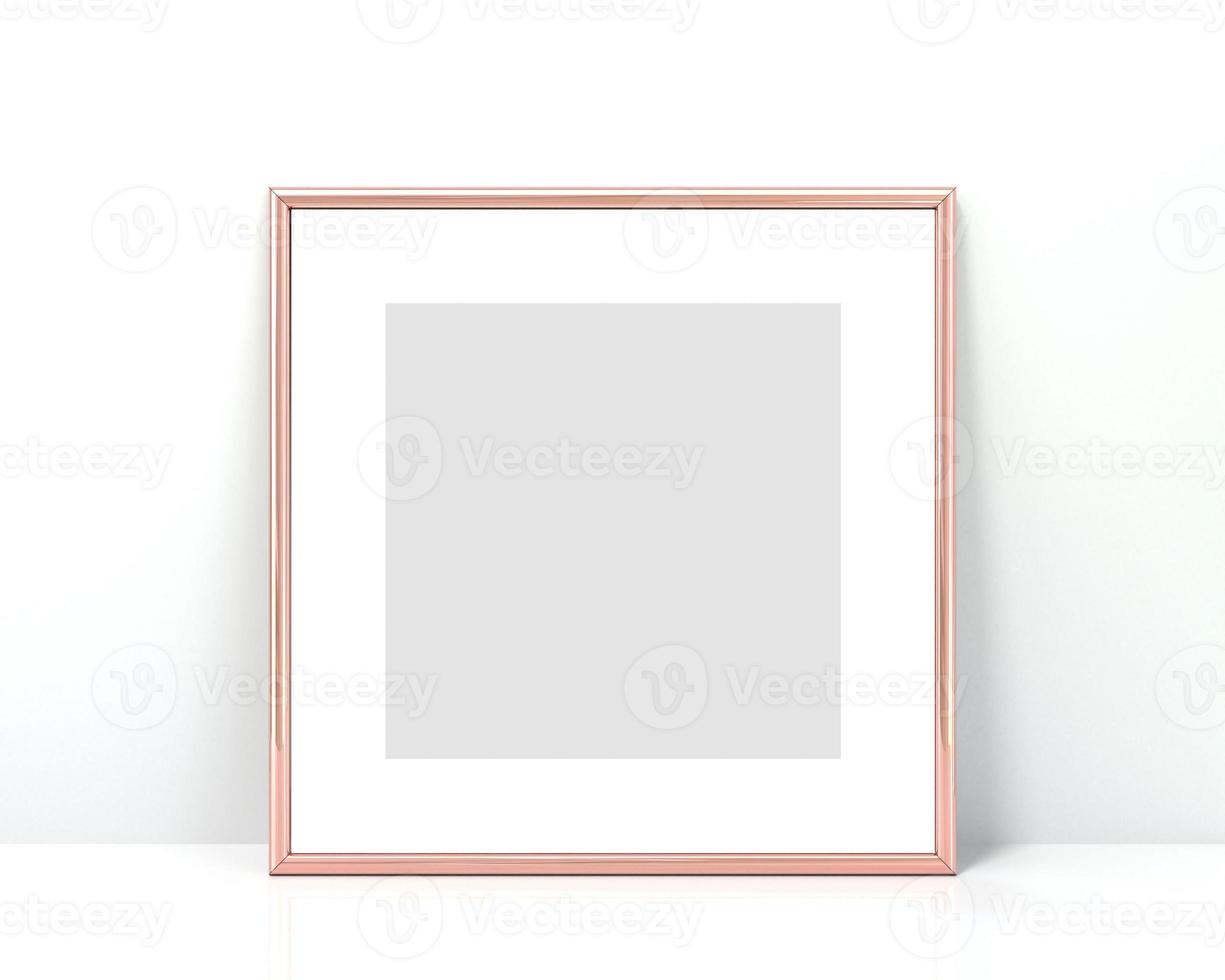 rosé guld ram mockup på en vit bakgrund. 1x1 kvadratisk vertikal 3d-rendering foto