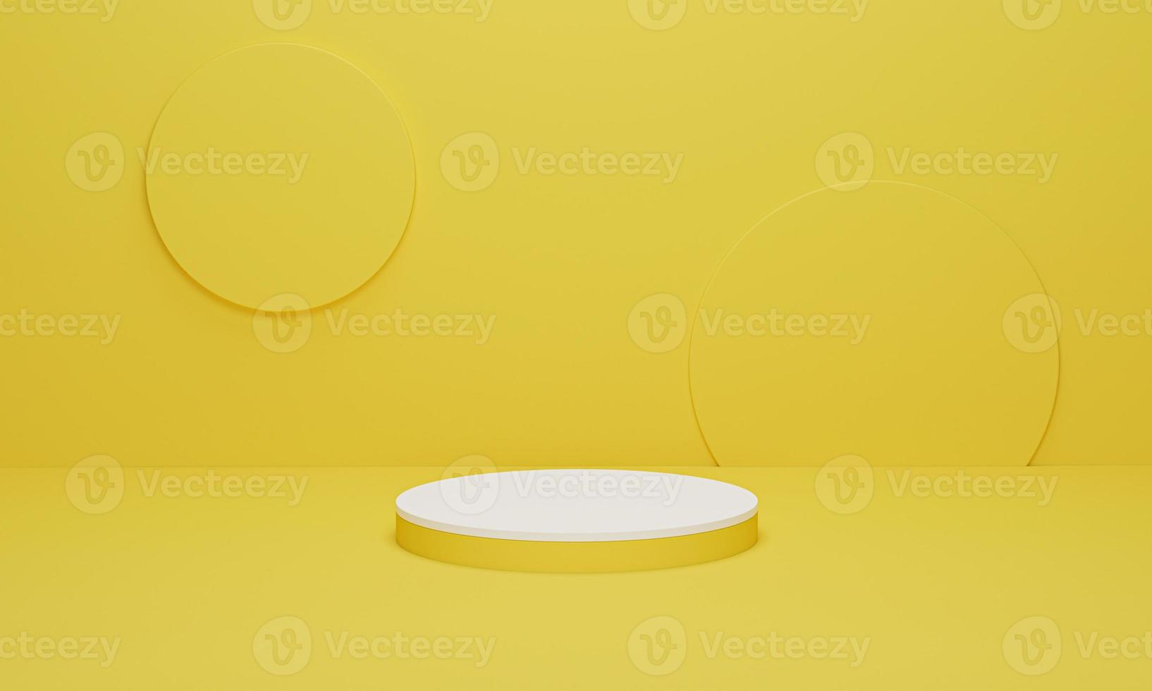 vit cylinder podium på gul bakgrund minimal scen med gul geometrisk plattform. pallstativ för produktvisning. 3d render, 3d illustration. foto