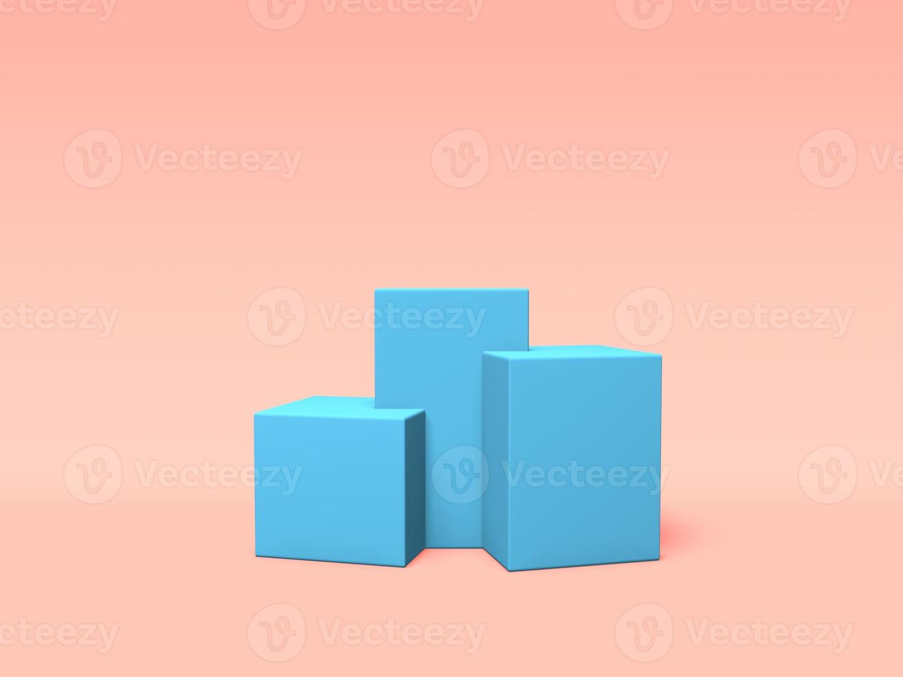 podium, piedestal eller plattform blå färg på rosa bakgrund. abstrakt illustration av enkla geometriska former. 3d-rendering. foto