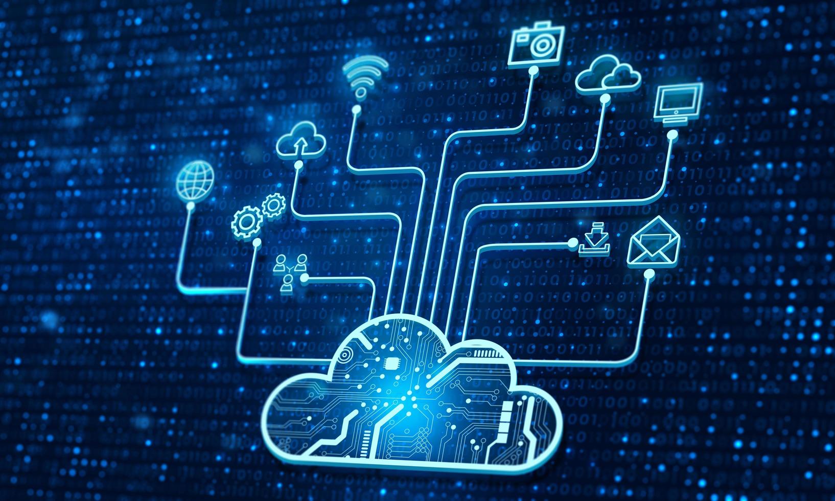 cloud computing-teknik. datainformation om moln för att säkerhetskopiera lagring av internetdata. foto