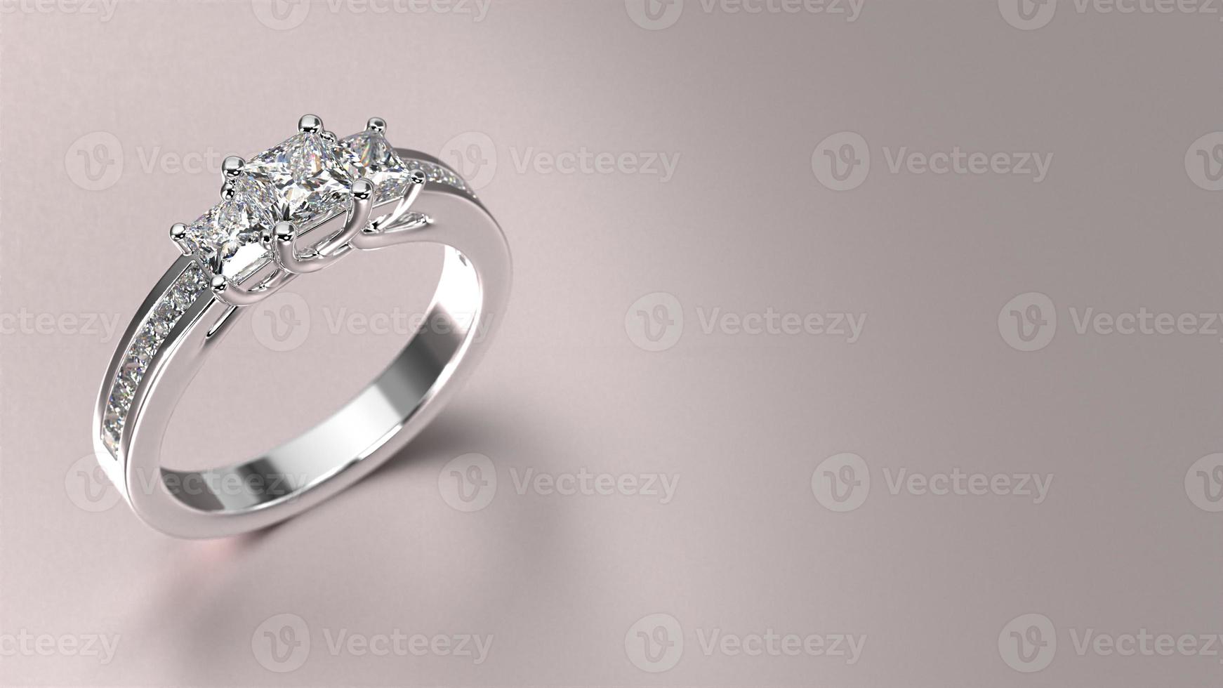 vitguld förlovningsring med diamant 3d rendering med vacker bakgrund foto